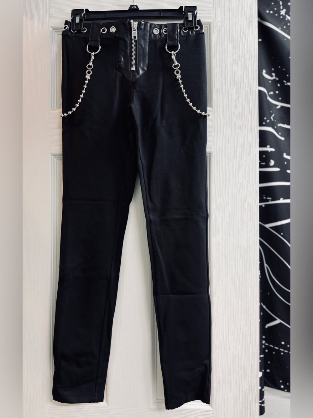 WIDOW Black Gothic Leggings with Silver Chain Detail